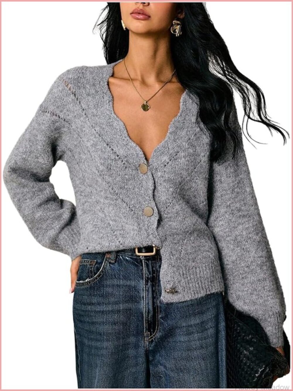 Button Front Cardigan V Neck Long Sleeve Knit Sweater Women's Fall Trendy